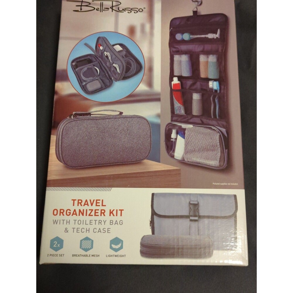 Bella Russo Travel Organizer Kit Set - Hanging Toiletry Bag & Zippered Tech Case